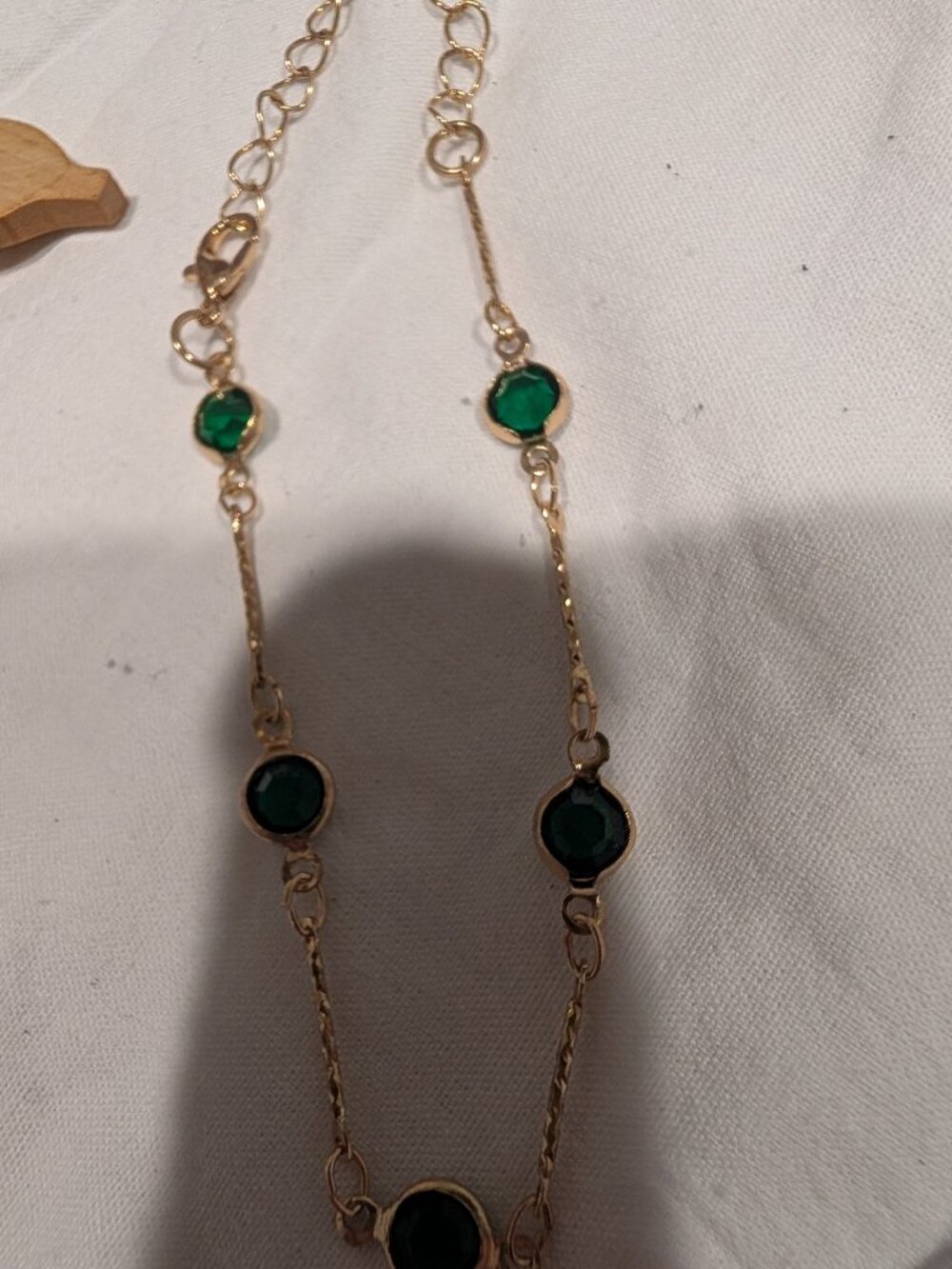 Dainty Gold Tone Emerald Green Crystal Station Chain Bracelet